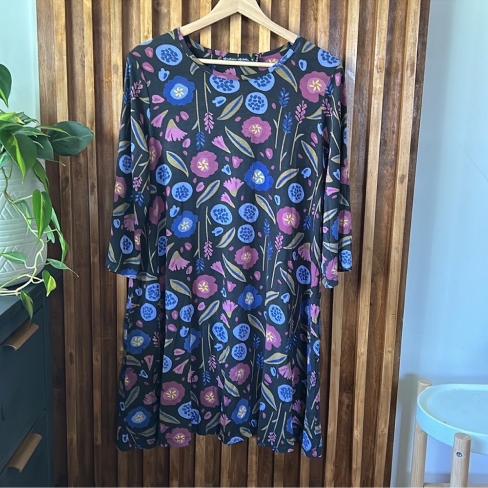 GUDRUN SJODEN Multicolor Floral Print Lyocell
Summer A-Line Dress Size M - Picture 2 of 11